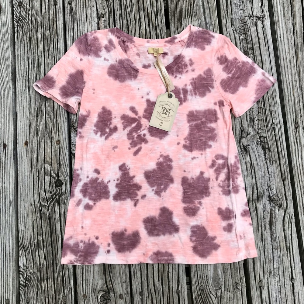 NEW Ladies TRUE CRAFT Tie Dye Knit Short Sleeve Boho Top Shirt M Belk